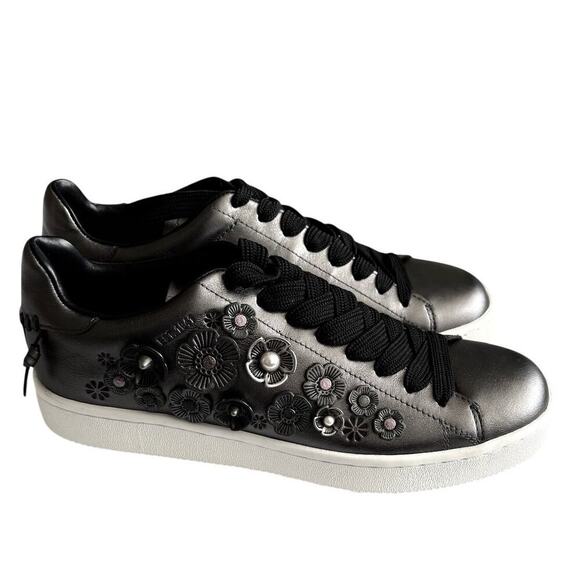 COACH‎ Tea Rose Gunmetal Metallic Leather Women's Size 9 New - Picture 1 of 6